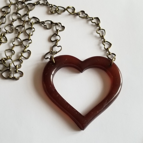 Relisted -Open heart necklace brown bronze tone heart links chain long - Picture 14 of 15